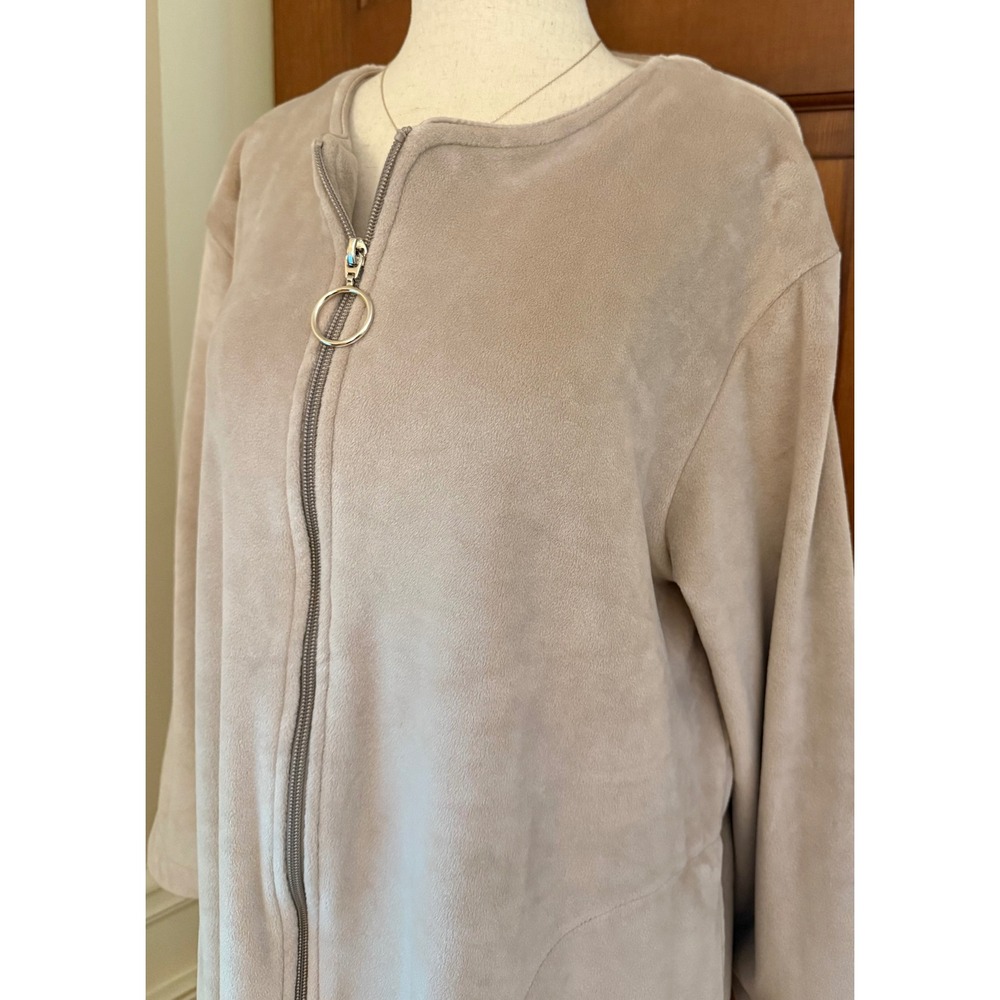 Softies Serenity Shear Mink‎ Zip Robe Women L Beige 3/4 Sleeve Cozy Loungewear